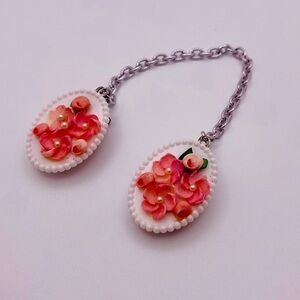 Vintage Floral Cardigan Clip Sweater Guard –Pink Flowers & Pearl Accent